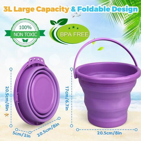 دلو شاطئ قابل للطي، دلو رمل متعدد الأغراض قابل للطي لغسيل السيارات والتنظيف والتخييم والأماكن الخارجية والأعمال المنزلية وأدوات الحديقة، وسلة عيد الفصح، هدية مثالية، ملحقات السفر 3 قطع in Kuwait