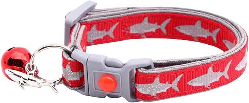 Great White Shark Cat Collar - Safety - Breakaway - Charm and Bell - Pugs2Persians (Large(10lbs & up), Red) in Saudi Arabia