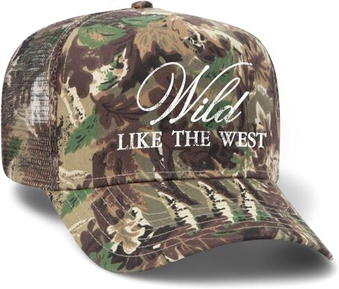 قبعة سائق الشاحنة Wild Like The West Camo Mesh Back | رعاة البقر راعية البقر الغربية | قبعة بيسبول Snapback ممتازة للرجال والنساء in Saudi Arabia