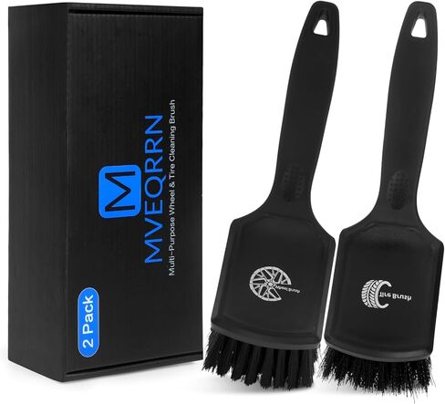 مجموعة فرش تنظيف إطارات عجلات السيارة غير قابلة للخدش مكونة من قطعتين: فرشاة تفصيلية ذات شعيرات ناعمة وصلبة مع مقبض قصير من المطاط المريح للتنظيف العميق لإطارات إطارات السيارة أو الرفارف أو السجاد (أسود وأخضر) in Kuwait