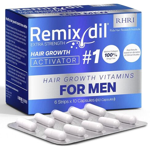 Remixidil Hair Growth Supplements for Men | Hair & Beard Growth Vitamins | Clinically Tested for Thicken & Strengthen Hair | Fast-Acting Supplement for Boosting Volume | 60 Capsules in Kuwait