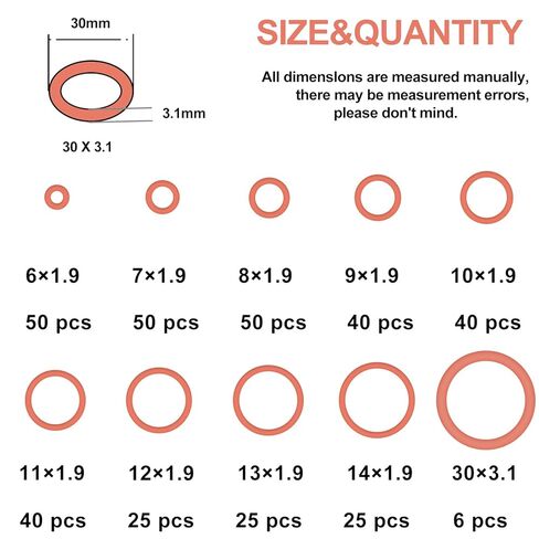 Silicone Sealing Gasket O-Ring - Resist Oil and Heat Round O-Rings Rubber Assortment Set for Auto,Plumbing and Faucet, 10 Different Sizes Total 351 Pcs in Saudi Arabia
