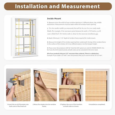 LazBlinds لا أدوات لا حفر ظلال رومانية من الخيزران اللاسلكي، ستائر الخصوصية للنوافذ الداخلية، ستائر الخيزران لتعتيم الغرفة للمنزل والفناء، 21.5 بوصة عرض × 64 بوصة ارتفاع، خشب الساج عالي الخصوصية in Kuwait