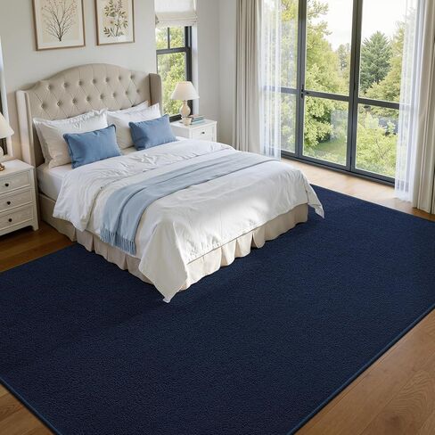 سجاد منطقة لغرفة المعيشة وغرفة النوم، سجادة منطقة حديثة غير قابلة للانزلاق مقاس 4 × 6 أقدام، سجادة إسفنجية سميكة ناعمة، سجادة داخلية مريحة وبسيطة للأولاد والبنات وغرفة النوم وديكور المنزل، أزرق داكن in Kuwait