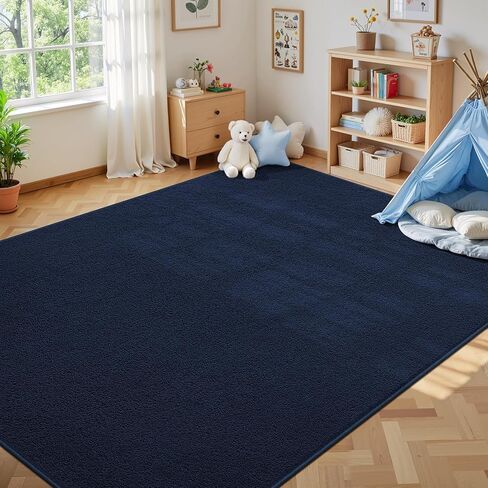 سجاد منطقة لغرفة المعيشة وغرفة النوم، سجادة منطقة حديثة غير قابلة للانزلاق مقاس 4 × 6 أقدام، سجادة إسفنجية سميكة ناعمة، سجادة داخلية مريحة وبسيطة للأولاد والبنات وغرفة النوم وديكور المنزل، أزرق داكن in Kuwait