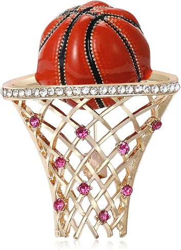 Rhinestone Basketball Frame Brooch Pin for Women Unisex Gold-Toned Glitter Crystal Sports Ball Brooches Lapel Pins Suit Collar Dress Accessories Funny Holiday Jewelry for Fans Lover Enthusiasts in Saudi Arabia