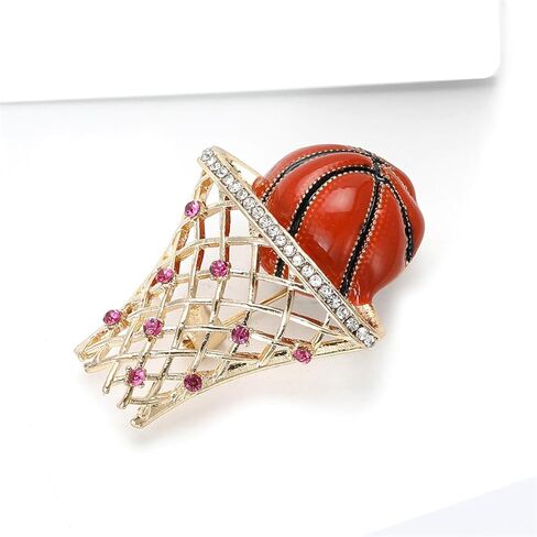 Rhinestone Basketball Frame Brooch Pin for Women Unisex Gold-Toned Glitter Crystal Sports Ball Brooches Lapel Pins Suit Collar Dress Accessories Funny Holiday Jewelry for Fans Lover Enthusiasts in Saudi Arabia