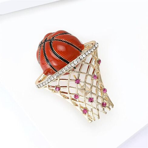 Rhinestone Basketball Frame Brooch Pin for Women Unisex Gold-Toned Glitter Crystal Sports Ball Brooches Lapel Pins Suit Collar Dress Accessories Funny Holiday Jewelry for Fans Lover Enthusiasts in Saudi Arabia