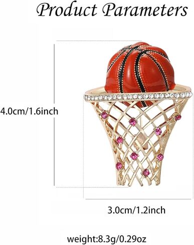 Rhinestone Basketball Frame Brooch Pin for Women Unisex Gold-Toned Glitter Crystal Sports Ball Brooches Lapel Pins Suit Collar Dress Accessories Funny Holiday Jewelry for Fans Lover Enthusiasts in Saudi Arabia