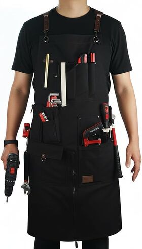 Work Apron, Canvas Apron, Adjustable Weight, Tool Aprons with Multiple Pockets, Adjustable Zipper, Metal Ring, Tape Measure Clip, Apron for Men Women, 27In*36In, Khaki. in Saudi Arabia