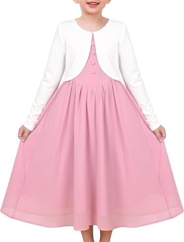 Sunny Fashion 2 Piece Girls Tiered Dress Bolero Shrug Cropped Cardigan Party in Saudi Arabia
