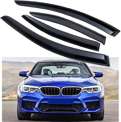 Side Window Visors Wind Deflectors Sun Rain Guards Compatible with 2017-2023 BMW 5-Series Sedan 530e 530i 540i M550i, Tape-On Black in Kuwait
