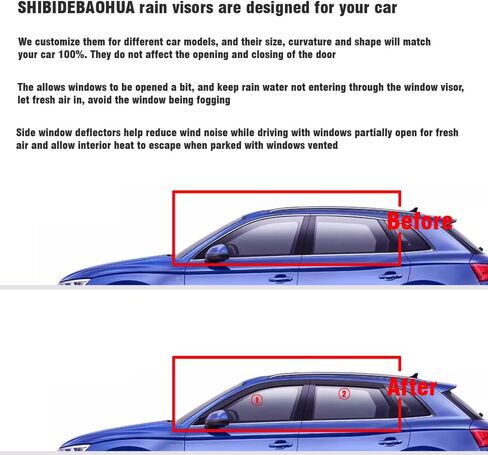 Side Window Visors Wind Deflectors Sun Rain Guards Compatible with 2017-2023 BMW 5-Series Sedan 530e 530i 540i M550i, Tape-On Black in Kuwait