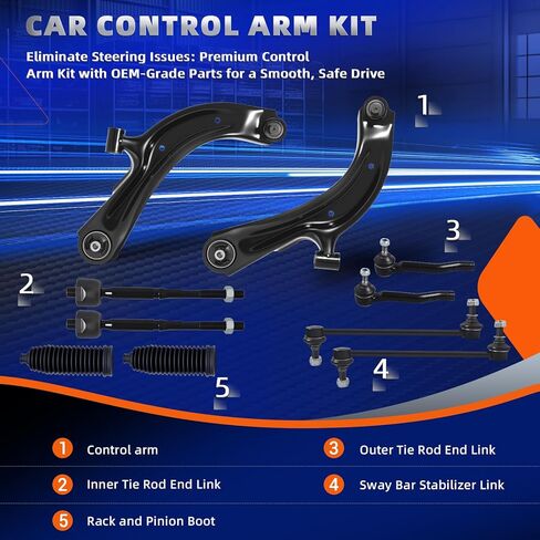 KEYOOG 10Pc Front Lower Control Arm Kit w/Ball Joint Fit For 2013-2019 Ni-ssan Sentra w/1.8L, 13-20 NV200, Outer Inner Tie Rod End, Sway Bar Link, Boots (OE# K622159 K622160 K750719 EV800951 ES800965) in Saudi Arabia