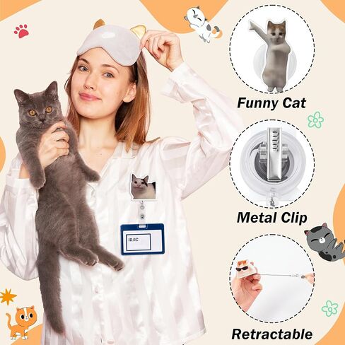 Funny Cat Meme Badge Reels - 8Pcs Cartoon Prank Cat Meme Patterns Badge Reel Retractable ID Holders with Alligator Clip Cute Nursing Name Tag Gift for Humorous Teacher Student Employee Doctors Decor in Kuwait