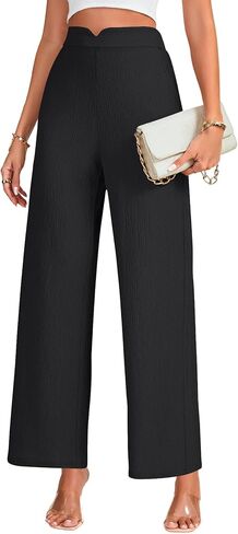 Vrtige Women's Textured Elastic High Waist Loose Classic Casual Wide Leg Pants in Saudi Arabia