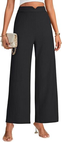 Vrtige Women's Textured Elastic High Waist Loose Classic Casual Wide Leg Pants in Saudi Arabia