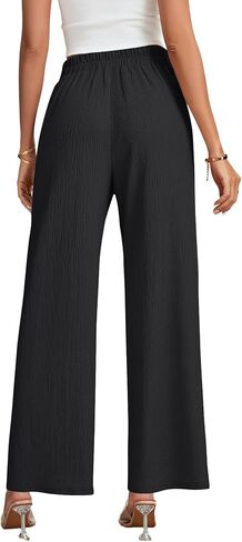 Vrtige Women's Textured Elastic High Waist Loose Classic Casual Wide Leg Pants in Saudi Arabia