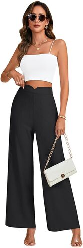 Vrtige Women's Textured Elastic High Waist Loose Classic Casual Wide Leg Pants in Saudi Arabia