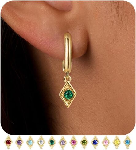 TOBENY جوهرة الميلاد تتدلى الأقراط للنساء العصرية 14K مطلية بالذهب صغيرة هيبوالرجينيك قطرة هوب الأقراط لذيذ الأحمر الأخضر الزمرد الوردي البرتقالي الأزرق الماس Huggie أقراط لهدايا عيد الميلاد المجوهرات in Kuwait