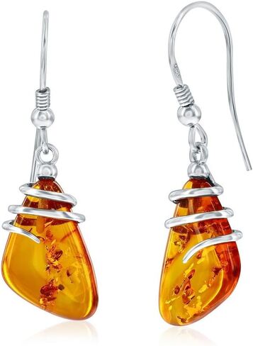 Beaux Bijoux Sterling Silver Natural Amber Earrings - Natural Gemstone Jewelry - Genuine Earrings for Women - Dangling Earrings in Saudi Arabia