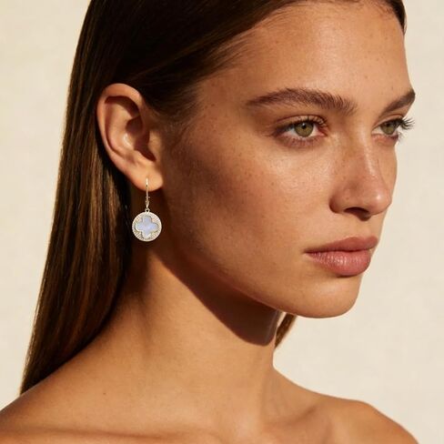 Clover Earrings for Women, 18K Gold Plated Vintage Four Leaf Drop Dangle Earring with Mother of Pearl & Cubic Zicrons, Elegant Jewelry Gift for Mother, Wife, Sister, Girlfriend in Saudi Arabia