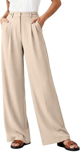 EVALESS Women Wide Leg Dress Pants High Waist Work Office Business Pleated Suit Palazzo Pants Casual Trousers Slacks in Saudi Arabia