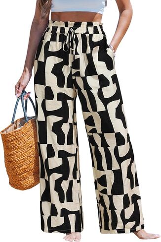 CUPSHE Women Wide Leg Beach Pants Tropical Floral Plus Size Pants with Pockets Vacation Casual Dressy in Saudi Arabia