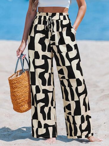 CUPSHE Women Wide Leg Beach Pants Tropical Floral Plus Size Pants with Pockets Vacation Casual Dressy in Saudi Arabia