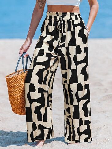CUPSHE Women Wide Leg Beach Pants Tropical Floral Plus Size Pants with Pockets Vacation Casual Dressy in Saudi Arabia