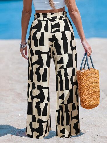 CUPSHE Women Wide Leg Beach Pants Tropical Floral Plus Size Pants with Pockets Vacation Casual Dressy in Saudi Arabia