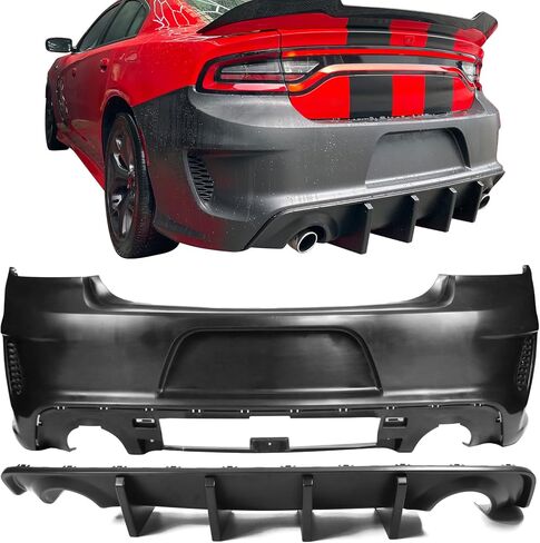 IKON MOTORSPORTS, Rear Bumper Compatible With 2015-2023 Dodge Charger, Widebody Style Rear Bumper & IKON Style Matte Black Diffuser in Saudi Arabia