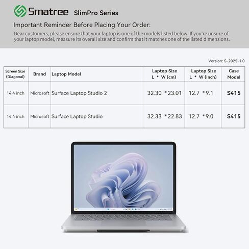 Smatree SlimPro Laptop Sleeve Case for 14.4 inch Microsoft Surface Laptop Studio 2, for 14.4 inch Microsoft SurfaceLaptop Studio, Case with Accessory Pocket, Patented Super-Corner Design (S415) in Saudi Arabia