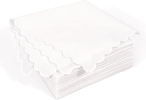 Selected Hanky Elegant Cotton Handkerchiefs for Women & Ladies, 12 Pack White Hankies with Scalloped Edge, 11x11 Inch Soft Reusable Daily Essential in Kuwait