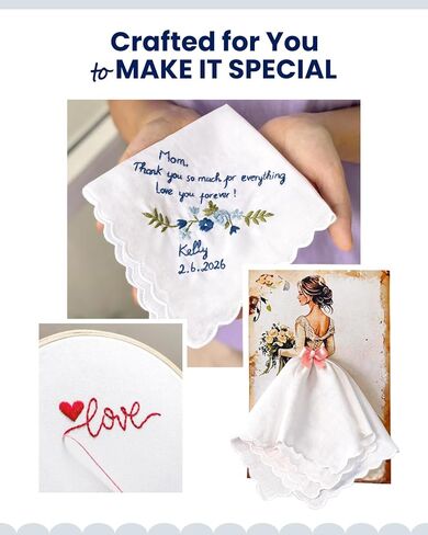 Selected Hanky Elegant Cotton Handkerchiefs for Women & Ladies, 12 Pack White Hankies with Scalloped Edge, 11x11 Inch Soft Reusable Daily Essential in Kuwait