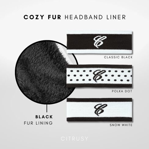 Women’s Winter Headbands | Cute Black & White Fuzzy Snow Ear Muff | Fashion Apres Ski Fleece Wide Headband Ear Warmer for Women | Warm Cozy Inside Fur for Cold Weather | Polka Dot Headband | 3 Pack in Kuwait