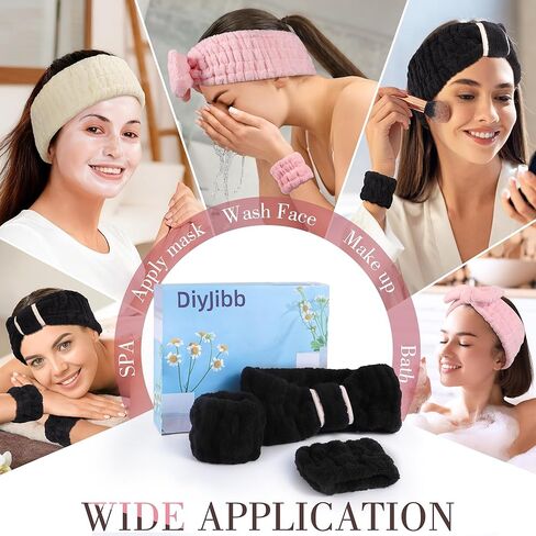 9 Pcs Spa Headband for Washing Face,Skincare Headband and Wristband Set,Women Teen Girls Facial Hairbands for Washing Face, Makeup, Sports, Yoga (pink+apricot+black) in Saudi Arabia