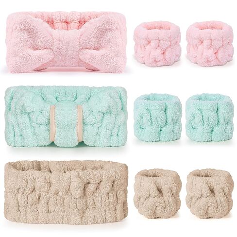 9 قطع عصابة رأس سبا لغسل الوجه، ومجموعة عصابة رأس للعناية بالبشرة وسوار معصم، عصابات شعر للوجه للنساء المراهقات والفتيات لغسل الوجه، والمكياج، والرياضة، واليوجا (وردي + مشمش + أسود) in Kuwait