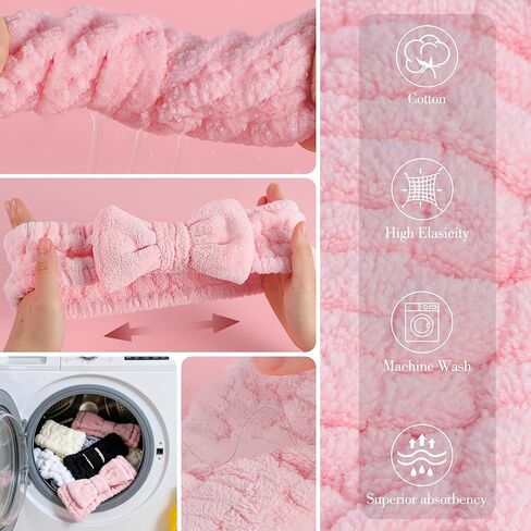 9 Pcs Spa Headband for Washing Face,Skincare Headband and Wristband Set,Women Teen Girls Facial Hairbands for Washing Face, Makeup, Sports, Yoga (pink+apricot+black) in Saudi Arabia