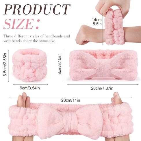 9 Pcs Spa Headband for Washing Face,Skincare Headband and Wristband Set,Women Teen Girls Facial Hairbands for Washing Face, Makeup, Sports, Yoga (pink+apricot+black) in Saudi Arabia