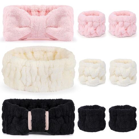 9 Pcs Spa Headband for Washing Face,Skincare Headband and Wristband Set,Women Teen Girls Facial Hairbands for Washing Face, Makeup, Sports, Yoga (pink+apricot+black) in Saudi Arabia