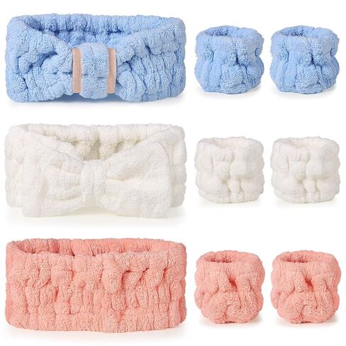 9 Pcs Spa Headband for Washing Face,Skincare Headband and Wristband Set,Women Teen Girls Facial Hairbands for Washing Face, Makeup, Sports, Yoga (pink+apricot+black) in Saudi Arabia