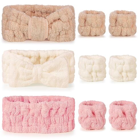 9 Pcs Spa Headband for Washing Face,Skincare Headband and Wristband Set,Women Teen Girls Facial Hairbands for Washing Face, Makeup, Sports, Yoga (pink+apricot+black) in Saudi Arabia