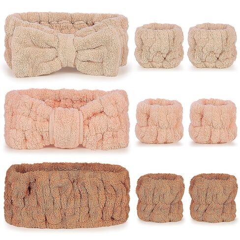 9 Pcs Spa Headband for Washing Face,Skincare Headband and Wristband Set,Women Teen Girls Facial Hairbands for Washing Face, Makeup, Sports, Yoga (pink+apricot+black) in Saudi Arabia