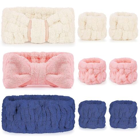 9 Pcs Spa Headband for Washing Face,Skincare Headband and Wristband Set,Women Teen Girls Facial Hairbands for Washing Face, Makeup, Sports, Yoga (pink+apricot+black) in Saudi Arabia