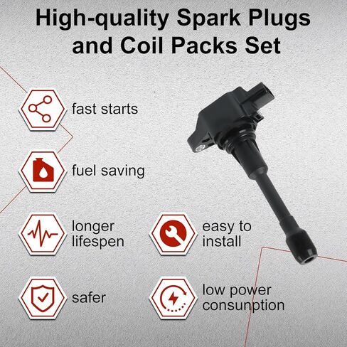 4pcs UF-549 Ignition Coils Pack + 4pcs 9029 Iridium Spark Plugs for Nissan Altima Frontier NV200 Rogue Sentra Versa Cube 1.6L 1.8L 2.0L 2.4L 2.5L 2005-2021 Spark Plugs and Coil Packs Kit in Saudi Arabia