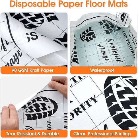 100 قطعة من سجادات الأرضية الورقية للسيارات، سجادات أرضية السيارات للاستعمال مرة واحدة، واقيات وسادة القدم الورقية المقاومة للماء مع تصميم شكرًا لك على تفاصيل السيارة ووكلاء السيارات (20 بوصة × 16 بوصة) in Kuwait