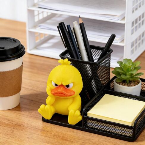 3D Printed Grumpy Furry Sitting Yellow Duck Figurine - Mini Desktop Ornament & Kids Toy for Home Decor 4.5g in Saudi Arabia