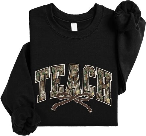 Olive Loves Apple Trendy Camo Teach Sweatshirt - Distressed Camouflage Sweater for Teacher - Bow Pullover in Saudi Arabia