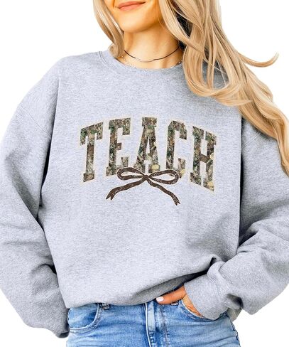 Olive Loves Apple Trendy Camo Teach Sweatshirt - Distressed Camouflage Sweater for Teacher - Bow Pullover in Saudi Arabia